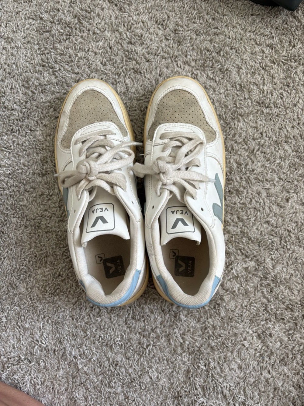 Veja Cream White and Light Blue Sneakers